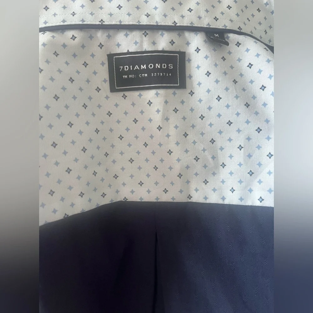 7 Diamonds Men’s Navy Print Ling Sleeve Button Front Size Medium